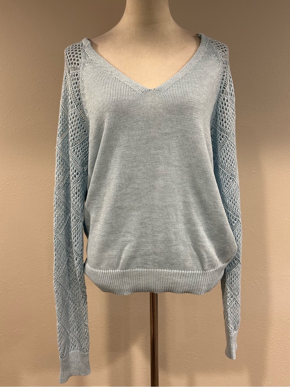 Flamingals Light Blue oversized V-Neck Knit Sweater size large